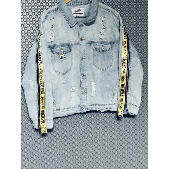 Grateful State Of Mind Men's Distressed Denim Jacket Size Large - Picture 2 of 13